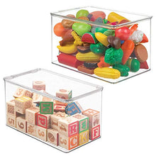 Load image into Gallery viewer, mDesign Stackable Closet Plastic Storage Box with Lid - Container for Organizing Child&#39;s/Kids Toys, Action Figures, Crayons, Markers, Building Blocks, Puzzles, Crafts - 7&quot; High, 2 Pack - Clear
