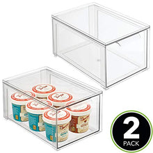 Load image into Gallery viewer, mDesign Plastic Stackable Kitchen Storage Box with Pull-Out Drawer - Container for Kitchen, Pantry, Cabinet, Fridge/Freezer - Organizing Snacks, Produce, Vegetables, Pasta Food - 2 Pack - Clear
