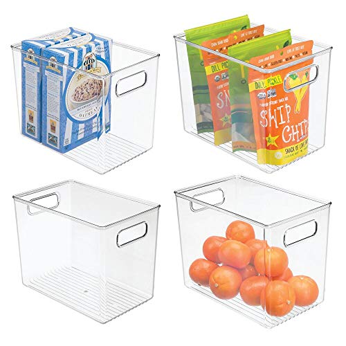 mDesign Deep Plastic Food Storage Container Bin with Handles - for Kitchen, Pantry, Cabinet, Fridge/Freezer - Slim Organizer for Snacks, Produce, Pasta - 10