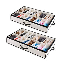 Load image into Gallery viewer, Woffit Under The Bed Shoe Organizer Fits 12 Pairs – Made with Sturdy &amp; Breathable Materials – Set of 2 Underbed Storage Solution for Kids &amp; Adults (Men &amp; Women) Shoes
