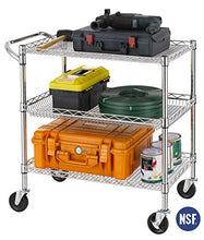 Load image into Gallery viewer, Finnhomy 3 Tier Heavy Duty Commercial Grade Utility Cart, Wire Rolling Cart with Handle Bar, Steel Service Cart with Wheels, Utility Shelf Plant Display Shelf Food Storage Trolley, NSF Listed
