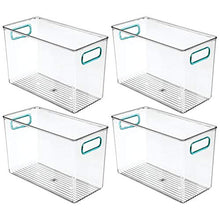 Load image into Gallery viewer, mDesign Plastic Food Storage Container Bin with Handles - for Kitchen, Pantry, Cabinet, Fridge/Freezer - Organizer for Snacks, Produce, Vegetables, Pasta - BPA Free, Food Safe - 4 Pack - Clear/Blue
