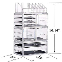 Load image into Gallery viewer, jxgzyy Clear Acrylic Makeup Organizer, Consists of 4 Large Capacity Separated Organizers, 7 Tier Stackable Storage Drawers for Cosmetic Brush Jewelry Skincare Lipstick（ 9.5&quot; x 6&quot; x 16&quot;,Transparent）
