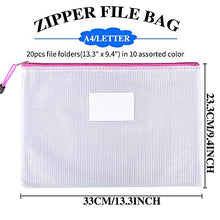 Load image into Gallery viewer, Sooez Mesh Zipper Pouch, 20 Pack Plastic Zip File Document Folders with Label Pocket, Letter Size/A4 Size Document Bag, Zipper Document Bag Zipper Document Pouch for Office Home Travel Storage
