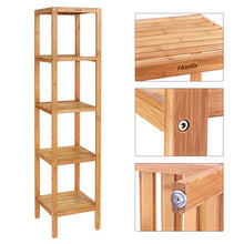 Load image into Gallery viewer, HOMFA 5-Tier Bamboo Shelf Free Standing Bathroom Tower Rack Corner Rack Multi-Functional Storage Organizer Unit
