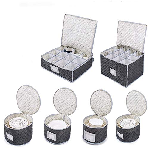 Complete Dinnerware Storage Set #1 Best Protection for Storing or Transporting Fine China Dishes Coffee Tea Cups Wine Glasses Includes 48 Felt Protectors for Plates