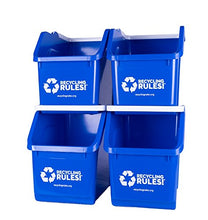 Load image into Gallery viewer, 4 Pack of Bins - Blue Stackable Recycling Bin Container with Handle 6 Gallon
