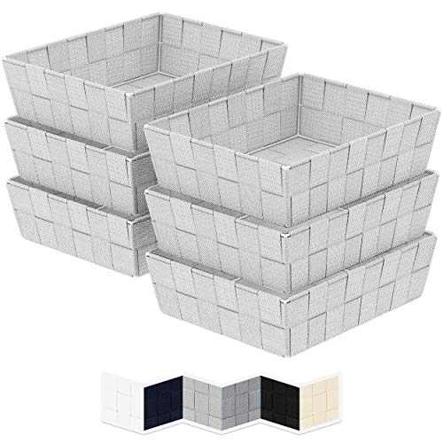 NEATERIZE Set of 6 Storage Bins - Pantry Organization and Storage - Makeup Organizer Storage Baskets for Shelves - Pantry Organizer for Shelves - Woven Small Storage Basket for Toys - (Grey)