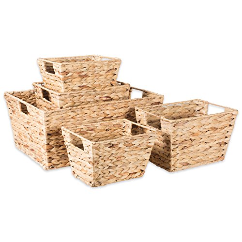 DII Natural Water Hyacinth Storage Basket with Handles, Beige