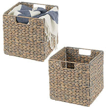 Load image into Gallery viewer, mDesign Natural Woven Hyacinth Closet Storage Organizer Basket Bin - Collapsible - for Cube Furniture Shelving in Closet, Bedroom, Bathroom, Entryway, Office - 10.5 Inches High, 2 Pack - Natural/Tan
