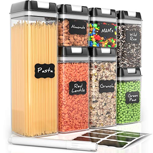 Airtight Food Storage Containers by Simply Gourmet. 7-Piece Kitchen Storage Containers BPA Free + 16 Labels & Marker. Air tight Containers for food and pantry organization and storage