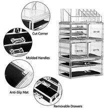 Load image into Gallery viewer, jxgzyy Clear Acrylic Makeup Organizer, Consists of 4 Large Capacity Separated Organizers, 7 Tier Stackable Storage Drawers for Cosmetic Brush Jewelry Skincare Lipstick（ 9.5&quot; x 6&quot; x 16&quot;,Transparent）
