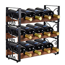 Load image into Gallery viewer, X-cosrack Rustic 3 Tier Stackable Wine Rack Freestanding 12 Bottles Organizer Holder Stand Countertop Liquor Storage Shelf Solid Wood &amp; Iron 16.5&quot; L x 7.0&quot; W x 16.5&quot; H-Patent Design
