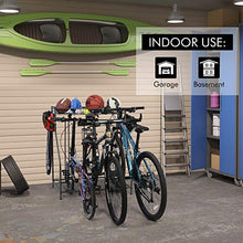 Load image into Gallery viewer, Bike Rack, 3 Bike Stand Rack, with Baskets Storage and 6 Hooks, Bicycle Floor Parking Stands, Bike Storage Stand, Bike Rack Garage, Free Standing Bike Rack, Indoor Outdoor Sports Storage Station
