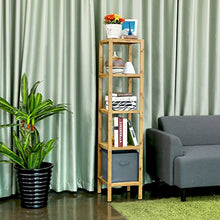 Load image into Gallery viewer, HOMFA 5-Tier Bamboo Shelf Free Standing Bathroom Tower Rack Corner Rack Multi-Functional Storage Organizer Unit
