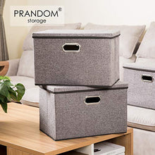 Load image into Gallery viewer, Prandom Large Collapsible Storage Bins with Lids [3-Pack] Linen Fabric Foldable Storage Boxes Organizer Containers Baskets Cube with Cover for Home Bedroom Closet Office Nursery (17.7x11.8x11.8)
