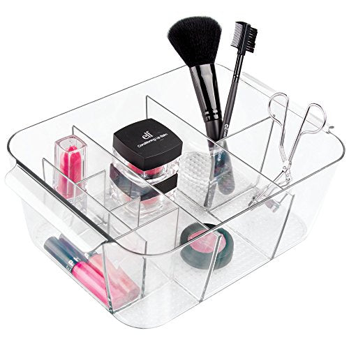 iDesign Clarity InterDesign Cosmetic Organizer Tote for Vanity Cabinet to Hold Makeup, Beauty Products - Clear, 8 Compartments, Bin