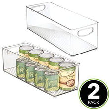 Load image into Gallery viewer, mDesign Plastic Kitchen Pantry, Cabinet, Refrigerator, Freezer Food Storage Organizing Bin Basket with Handles - Organizer for Fruit, Vegetables, Yogurt, Snacks, Pasta - 5.75&quot; Wide, 2 Pack - Clear
