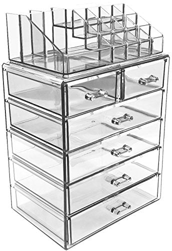 Sorbus Cosmetic Makeup and Jewelry Storage Case Display - Spacious Design - Great for Bathroom, Dresser, Vanity and Countertop (4 Large, 2 Small Drawers, Clear)