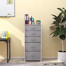 Load image into Gallery viewer, YITAHOME Fabric Dresser with 5 Drawers - High Storage Tower, Organizer Unit for Bedroom, Living Room, Hallway, Closets &amp; Nursery - Sturdy Steel Frame, Wooden Top &amp; Easy Pull Fabric Bins - Light Grey
