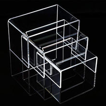 Load image into Gallery viewer, Chuangdi 2 Sets Acrylic Display Risers, Clear Product Stand, Jewelry Display Riser Shelf Showcase Fixtures For Dessert Cupcake Candy Treat Action Figure Display
