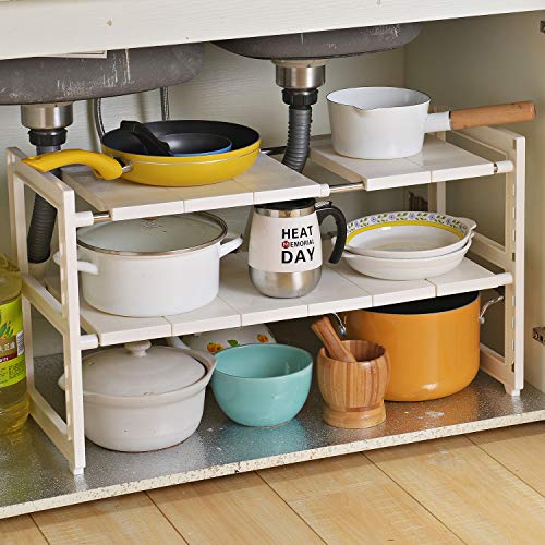 OBOR Expandable Under Sink Organizer - 2 Tier Multifunctional Storage Rack with Removable Shelves and Steel Pipes for Kitchen, Bathroom and Garden