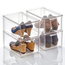 Load image into Gallery viewer, mDesign Plastic Stackable Closet Storage Box with Pull-Out Drawer - Container for Organizing Men&#39;s and Women&#39;s Shoes, Sandals, Wedges, Flats, Heels, and Accessories - 4 Pack - Clear
