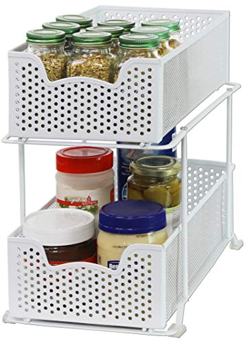 Simple Houseware 2 Tier Sliding Cabinet Basket Organizer Drawer, White 