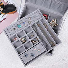 Load image into Gallery viewer, misaya Women Jewelry Box Organizer 2 Layer Large Lockable Display Jewelry Holder for Earring Ring Necklace, Gray
