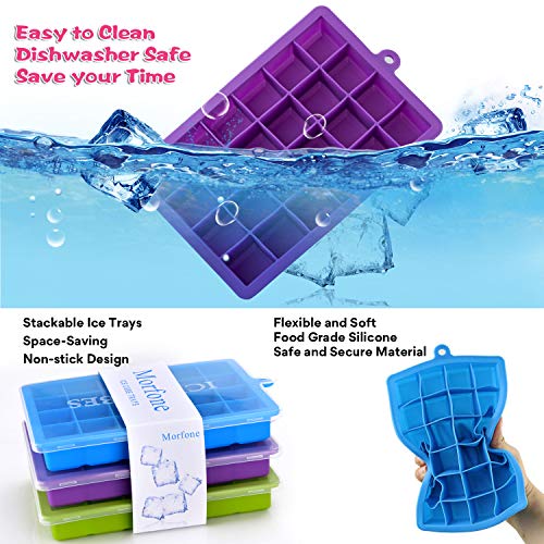 thumbnail image 2 of Morfone 3-Pack Silicone Ice Cube Trays - 24 Cubes Each With Lids, BPA Free Flexible Molds 2 of 13
