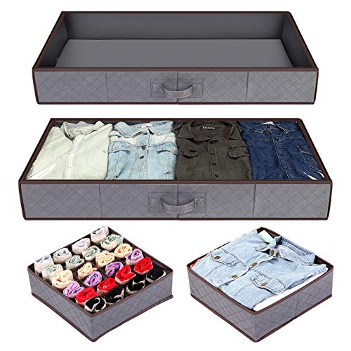 Anyoneer Under bed Storage Containers, Drawer Organizer, Set of 4, UnderBed Storage for Clothes, Blankets and Shoes, Woven Fabric with Panel Structure, 39.5'' x 17.7'' x 5.9'' (Gray)