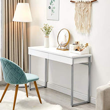 Load image into Gallery viewer, GreenForest Vanity Desk 47’’ Glossy White Console Table Computer Makeup Desk with 2 Drawers and Solid Metal Legs for Living Room Entryway Hallways
