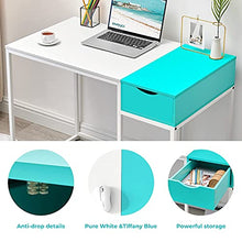 Load image into Gallery viewer, SINPAID Computer Desk with Drawers Small White Home Office Desk Powerful Storage Capacity Kids Desk with Host Stand Modern Makeup Dressing Table, 40 inches, White &amp; Turquoise
