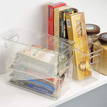 Load image into Gallery viewer, mDesign Tall Plastic Kitchen Pantry Cabinet, Refrigerator or Freezer Food Storage Bin with Handles - Organizer for Fruit, Yogurt, Snacks, Pasta - Food Safe, BPA Free - 10&quot; Long - Clear
