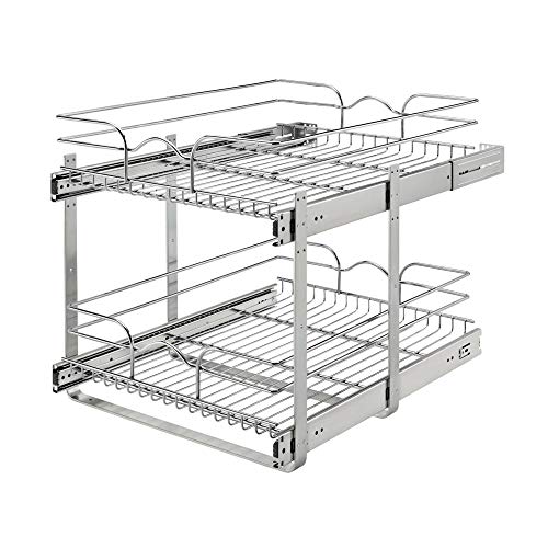 Rev-A-Shelf 5WB2-1822CR-1 18 x 22 Inch 2-Tier Wire Basket Pull Out Shelf Storage for Kitchen Base Cabinet Organization, Chrome