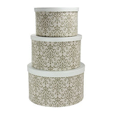 Load image into Gallery viewer, Household Essentials 3-Piece Hat Box Set with Faux Leather Lids, Scroll Pattern

