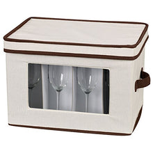 Load image into Gallery viewer, Household Essentials Natural 544 Stemware Storage Box with Lid and Handles | Champagne Glasses Canvas with Brown Trim
