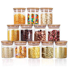 Load image into Gallery viewer, Glass Jars Set 8oz, Yibaodan 12 Set Spice Jars with Bamboo Airtight Lids and Labels, Food Cereal Storage Containers for Home Kitchen Tea Herbs Pasta Coffee Flour Herbs Grains
