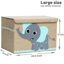 Load image into Gallery viewer, Hurricane Munchkin Large Toy Chest. Canvas Soft Fabric Children Toy Storage Bin Basket with Flip-top Lid. Collapsible Gray Toy Box for Kids, Boys, Girls, Toddler and Baby Nursery Room (Elephant)
