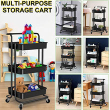 Load image into Gallery viewer, AROVA 3 Tier Rolling Cart, Multifunction Storage Cart with Lock Wheels Plastic Basket, Easy Assembly Craft Art Utility Cart for Office Home Kitchen Bathroom Organization (Black)
