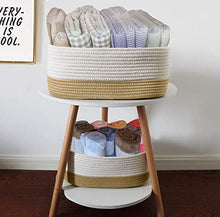 Load image into Gallery viewer, Set of 3 Small Cotton Rope Storage Baskets,Baby Nursery Organizer for Books,Magazines,Toys Storage Bin,White Woven Basket with Handles

