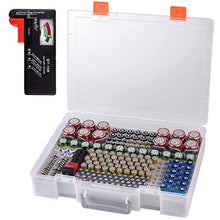 Load image into Gallery viewer, Battery Organizer Holder- Batteries Storage Containers Box Case with Tester Checker BT-168. Garage Organization Holds 225 Batteries AA AAA C D Cell 9V 3V Lithium LR44 CR2 CR1632 CR2032
