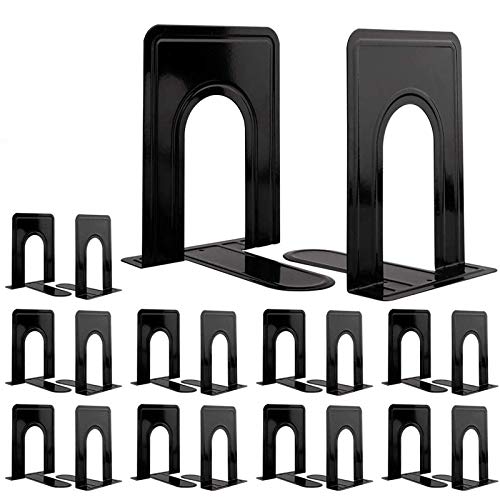 Jekkis 20pcs Metal Bookends, Heavy Duty Book Ends, 6.6 x 5.7 x 4.9 inches Black Bookend Supports, Nonskid Bookends for Shelves, Office and Home