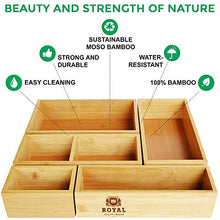 Load image into Gallery viewer, Bamboo Drawer Organizer Storage Box / Bin Set - 5-Piece Multi-Use Drawer Organizer for Kitchen, Bathroom, Office Desk, Makeup, Jewelry
