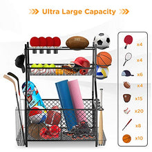 Load image into Gallery viewer, IPOW Upgrade Garage Sports Equipment Storage Organizer| Ball Storage Rack| Garage Ball Organizer| Sports Gear Storage| New Garage Storage Racks with Baskets, Hooks, Bat Rack, Ball Ring Rack Steel
