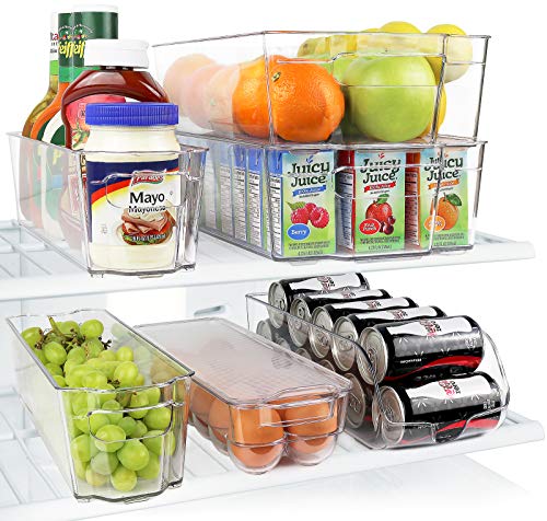Greenco Fridge Bins, Stackable Storage Organizer Containers with Handles for Refrigerator, Freezer, Pantry and Kitchen Cabinets, BPA, Standard, Clear