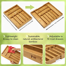 Load image into Gallery viewer, RMR Home Bamboo Silverware Drawer Organizer - Expandable Kitchen Drawer Organizer and Utensil Organizer, Perfect Size Cutlery Tray with Drawer Dividers for Kitchen Utensils and Flatware (7-9 Slots)
