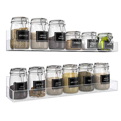 VAEHOLD Acrylic Spice Rack Wall Mount Organizer Clear Wall Spice Rack With Shelf Ends for Kitchen Cabinet Door - 2 Pack 11 4/5‘’ Shelves