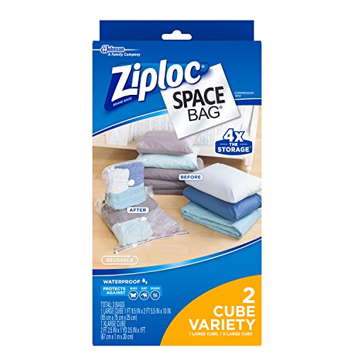Ziploc Reusable Clothes Storage Bags, 2 Piece Cube Combo Vac Bags, 1 Large Cube, 1 XL Cube, Space Bags
