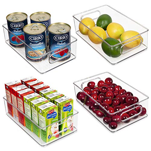 Vtopmart Stackable Clear Plastic Storage Bins, 4 Pack Food Organizer Bins with Handles for Refrigerator, Freezer, Cabinet, Kitchen, Pantry Organization, BPA Free, 10